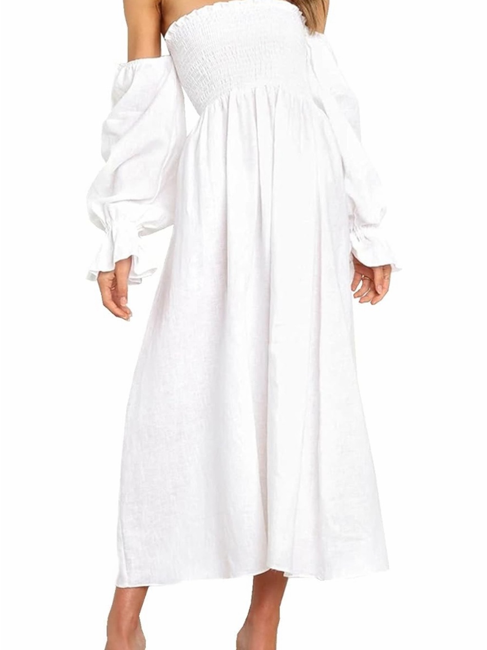 Sleeper Dress Off-Shoulder White Maxi Dress with Balloon Sleeves